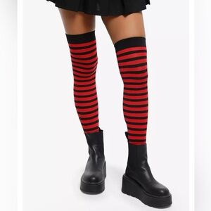 Hot Topic Red and Black Thigh High Stockings